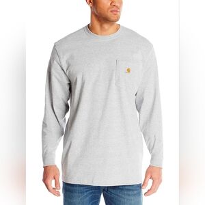 Carhartt Mens K126 Workwear Jersey Knit Pocket Long Sleeve Shirt Loose Fit Gray